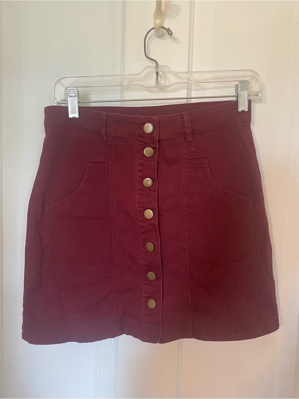 Altar’d State Button-Front Burgundy Mini Skirt Medium